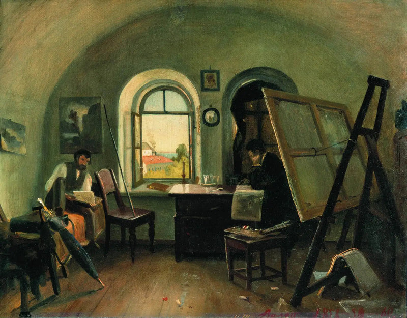 I. I. Shishkin y A. V. Gine en el estudio en la isla de Valaam - Ivan Chichkine