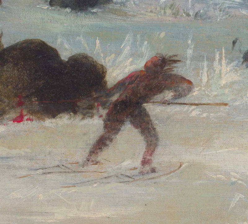 Indios Assiniboines persiguiendo al bisonte en raquetas - George Catlin