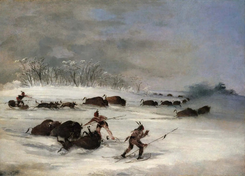 Indios Sioux en raquetas lanzando bisontes - George Catlin