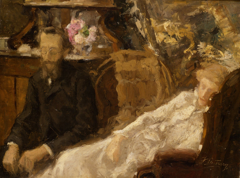 Interior con Annie Toorop-Hall y Ernst Ahn - Jan Toorop