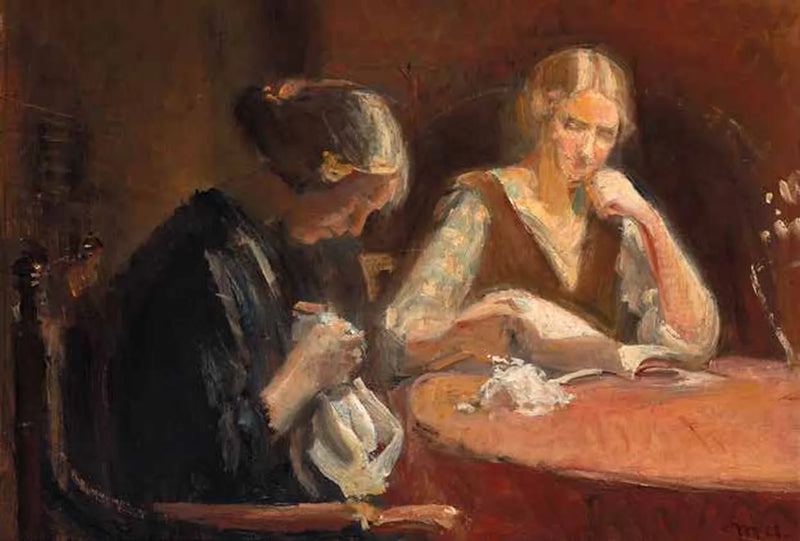 Interior con dos mujeres cosiendo. - Michael Peter Ancher