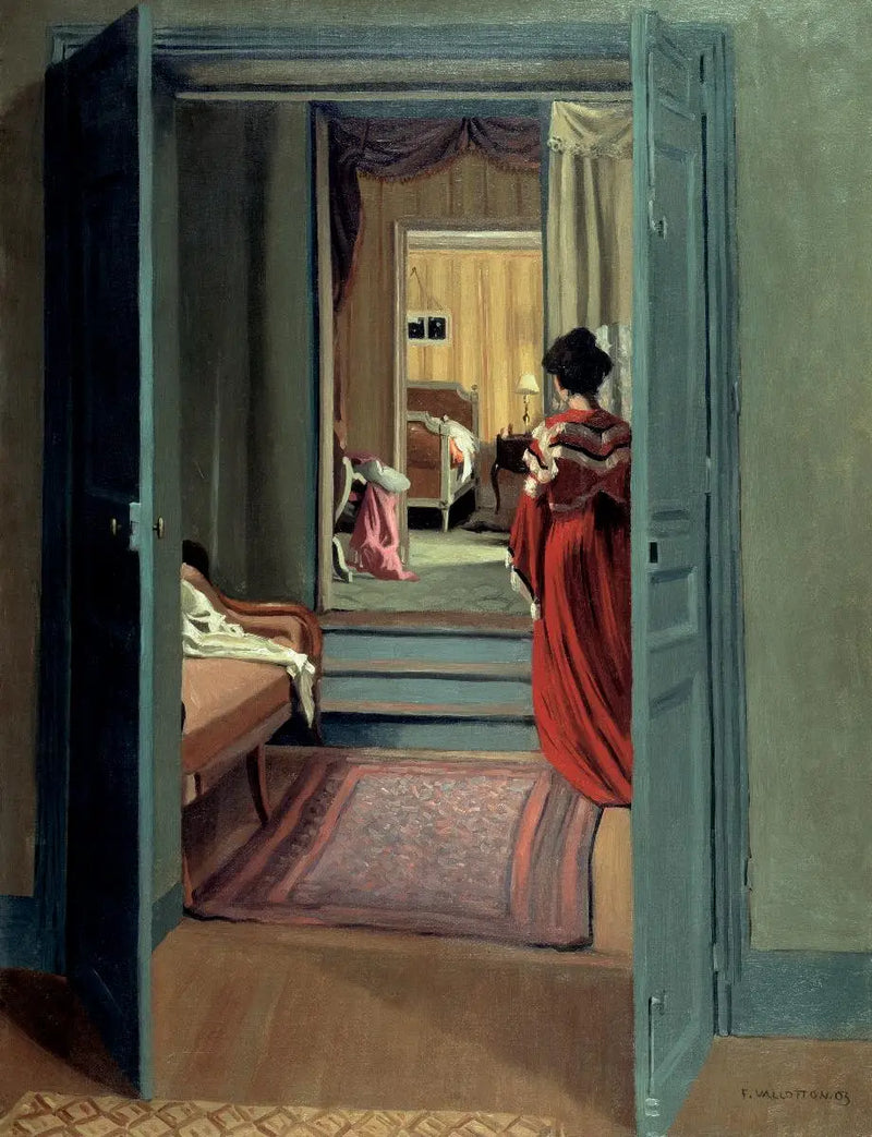 Interior con mujer de rojo de espaldas - Félix Vallotton