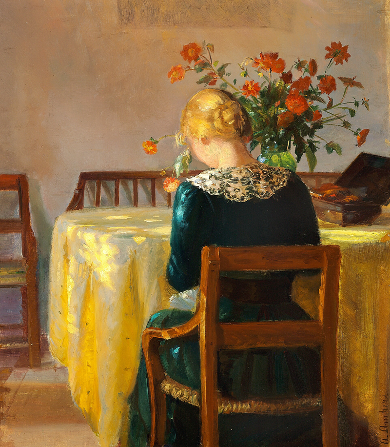Interior con Helga, la hija del pintor, cosiendo - Anna Ancher
