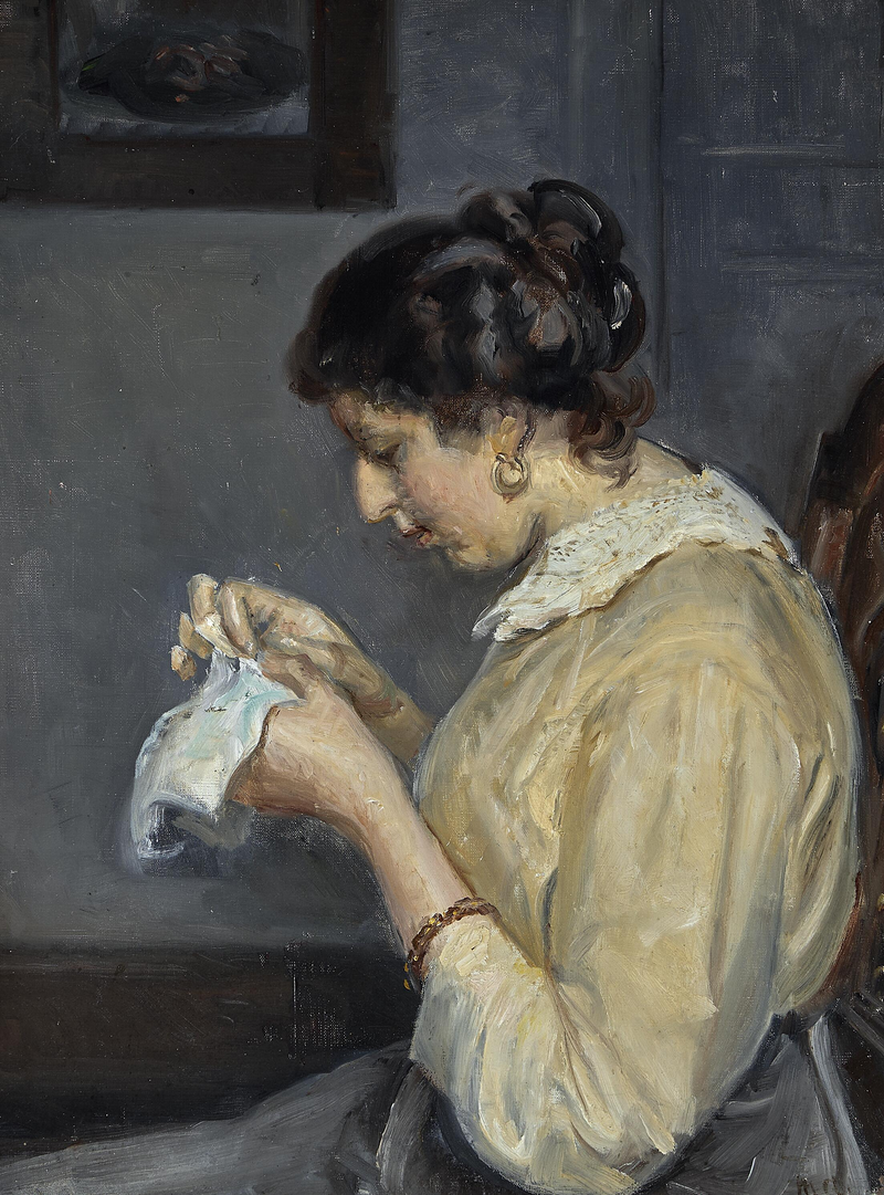 Interior con Henny Brodersen bordando. -Michael Peter Ancher