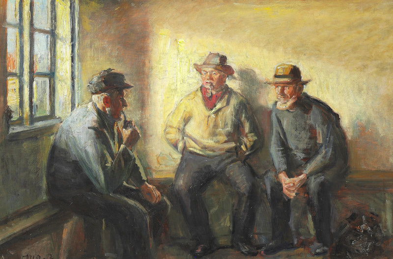 Interior con tres pescadores. - Michael Peter Ancher
