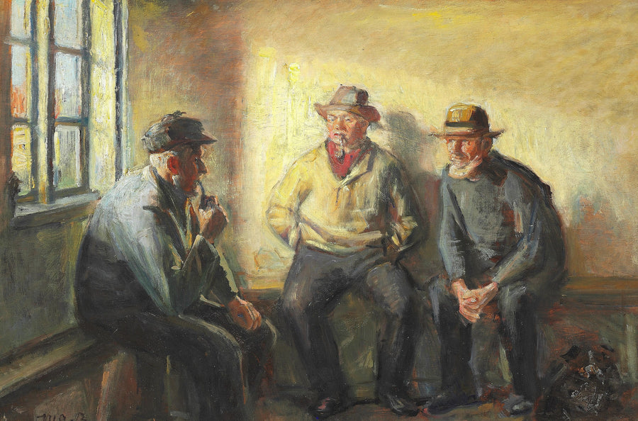 Interior con tres pescadores. - Michael Peter Ancher