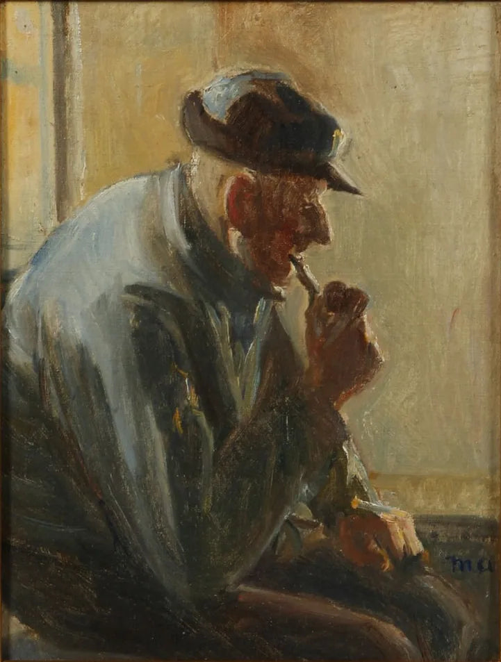 Interior con un pescador fumando una pipa. - Michael Peter Ancher