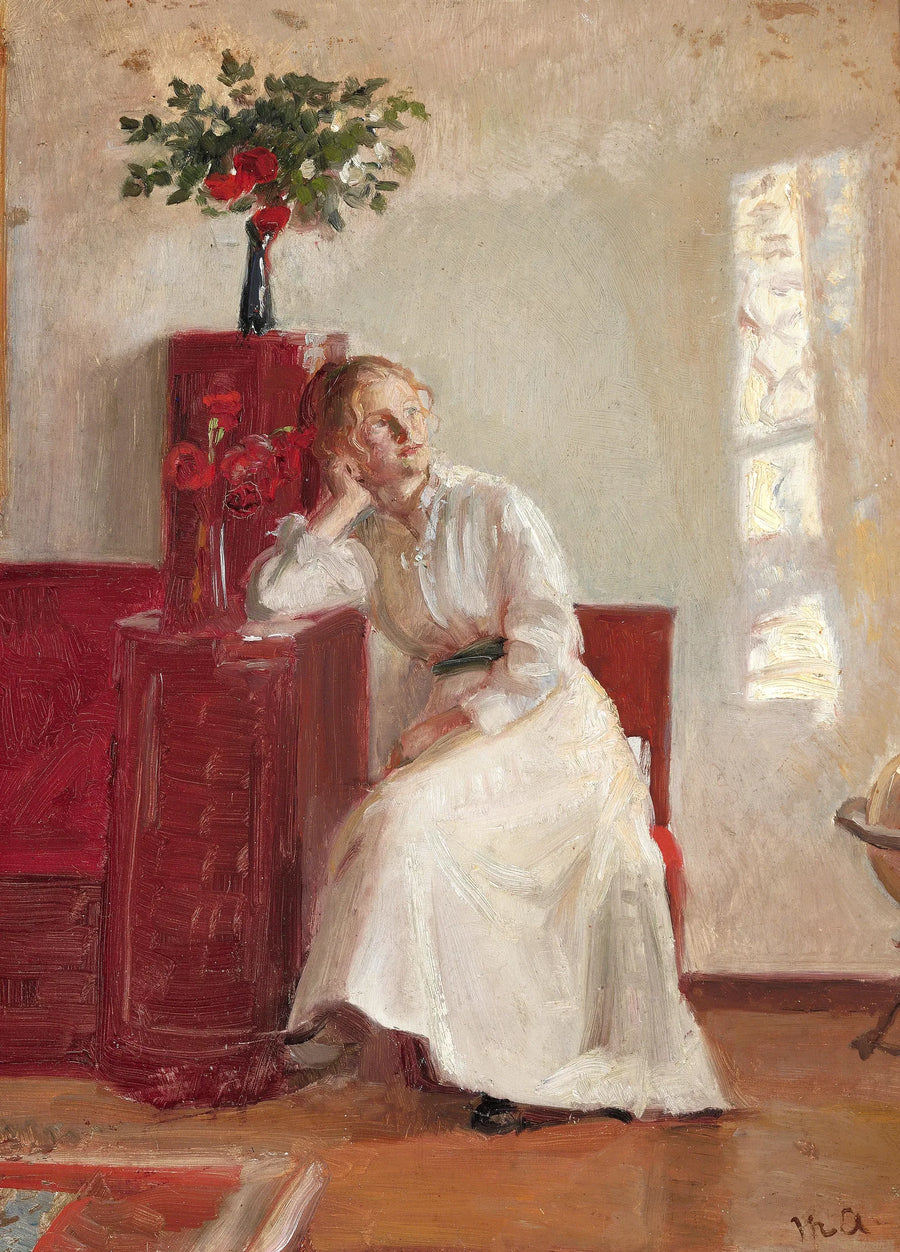 Interior con una joven sentada en una silla. - Michael Peter Ancher