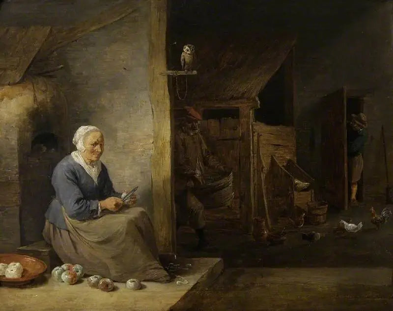 Interior, con una anciana pelando manzanas - David Teniers el Joven