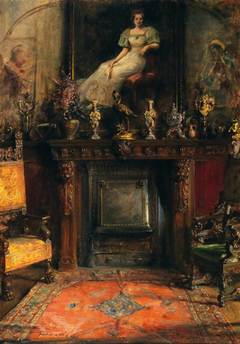 Interior con vista a una chimenea y un cuadro - Artur Ferraris