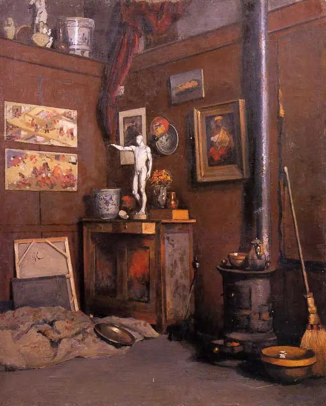 Interior de taller con estufa - Gustave Caillebotte
