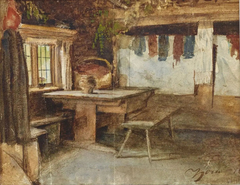 Interior de una cabaña en Mora - Anders Zorn