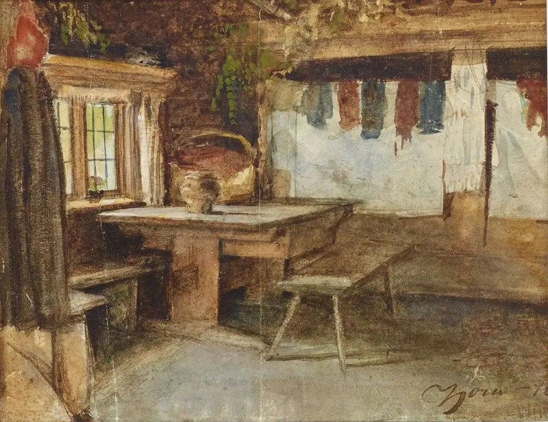 Interior de una cabaña en Mora - Anders Zorn