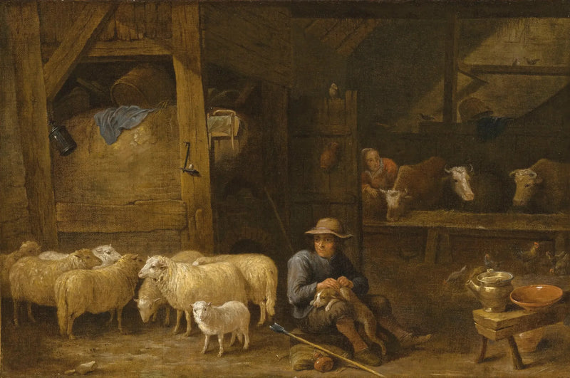 Interior de un granero con un pastor y su rebaño - David Teniers el Joven