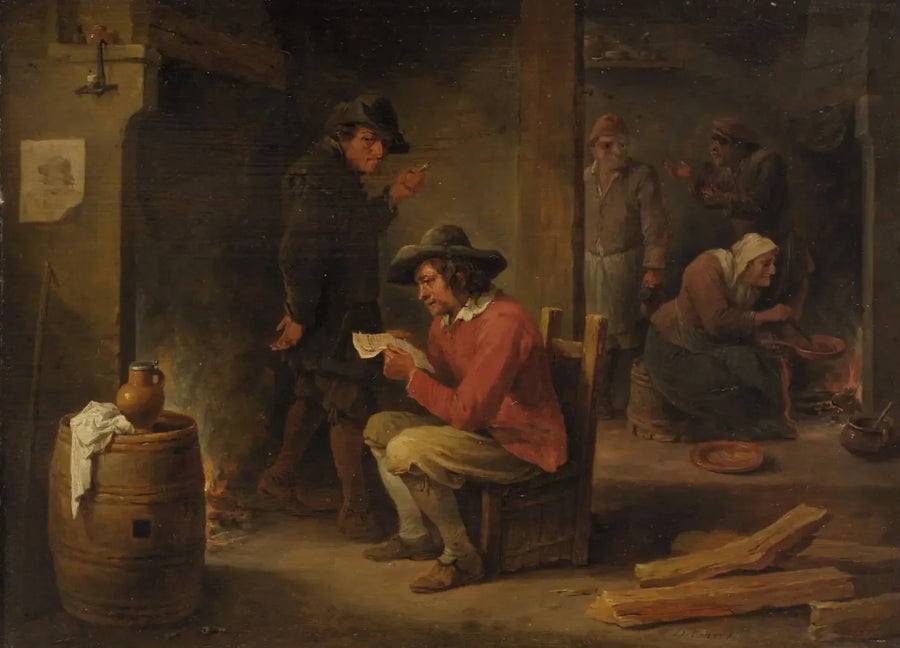 Interior de granja con lector de periódicos - David Teniers el Joven