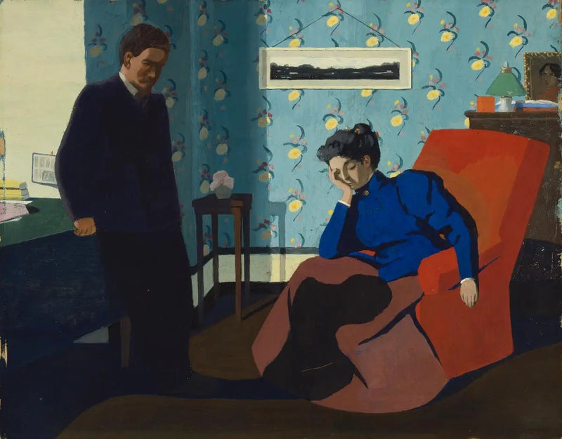 Interior, sillón rojo y figuras - Félix Vallotton