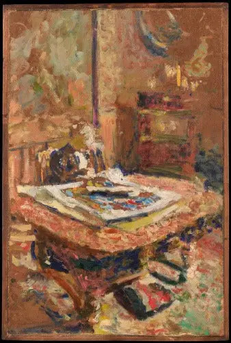 Interior, señora Vuillard sentada frente a una mesa - Édouard Vuillard