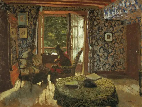 Interior. Madame Vuillard y la abuela Roussel en Étang-la-Ville - Édouard Vuillard