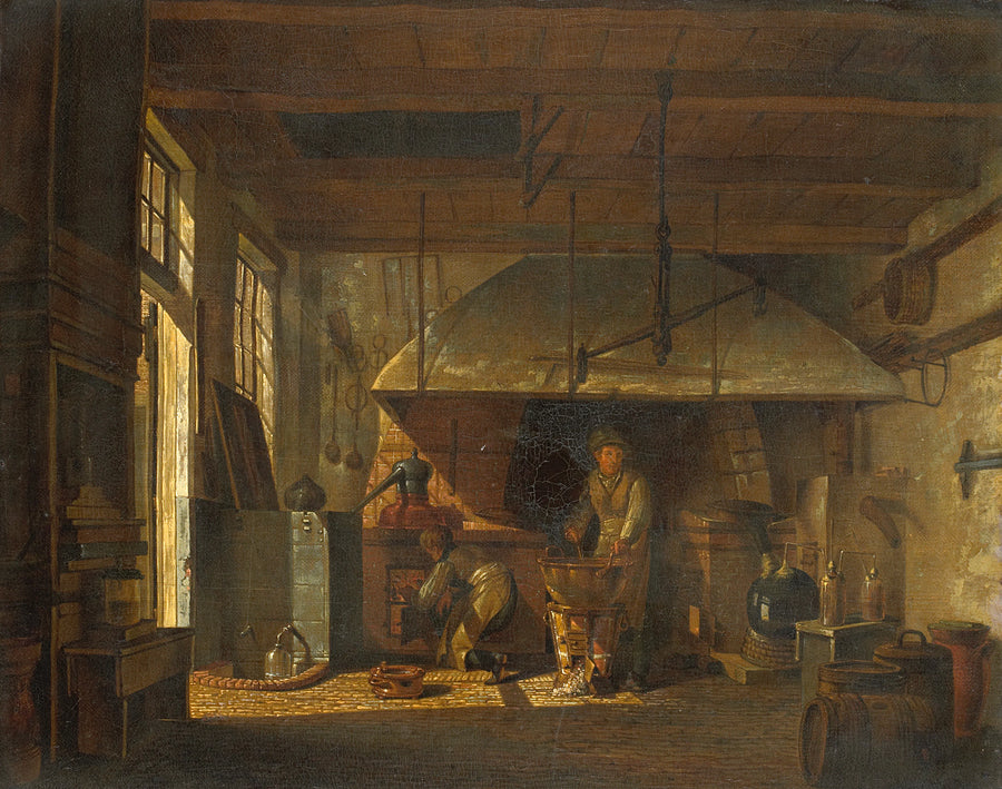 Intérieur du 'Stoockhuys' du pharmacien A d'Ailly près du fief du Zaagmolenpoort à Amsterdam - Johannes Rienksz Jelgerhuis