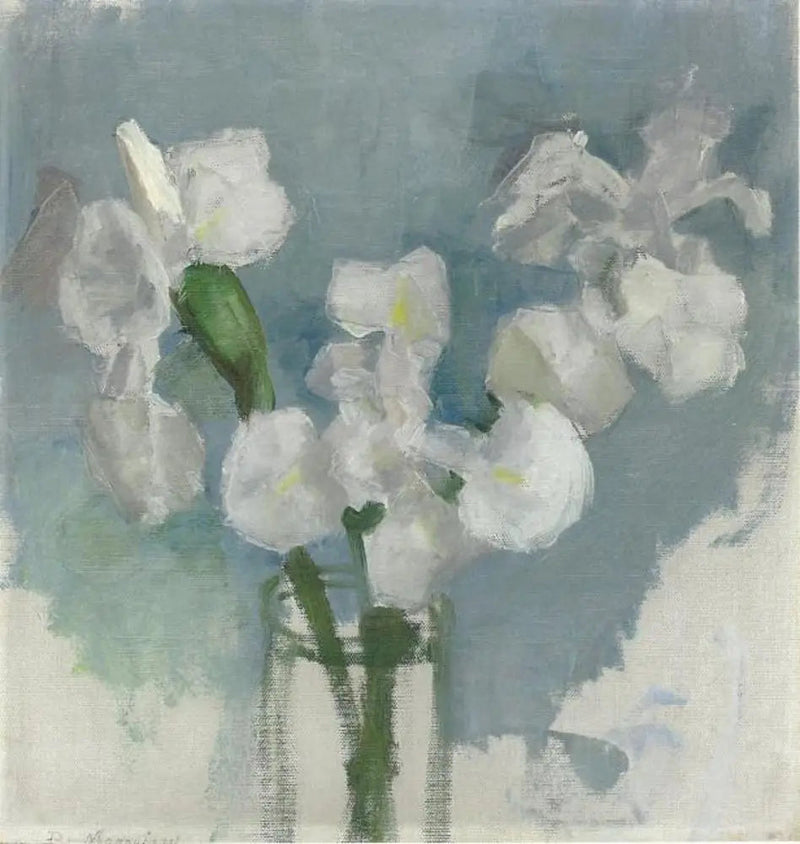 Iris blancos sobre fondo azul claro I - Piet Mondrian