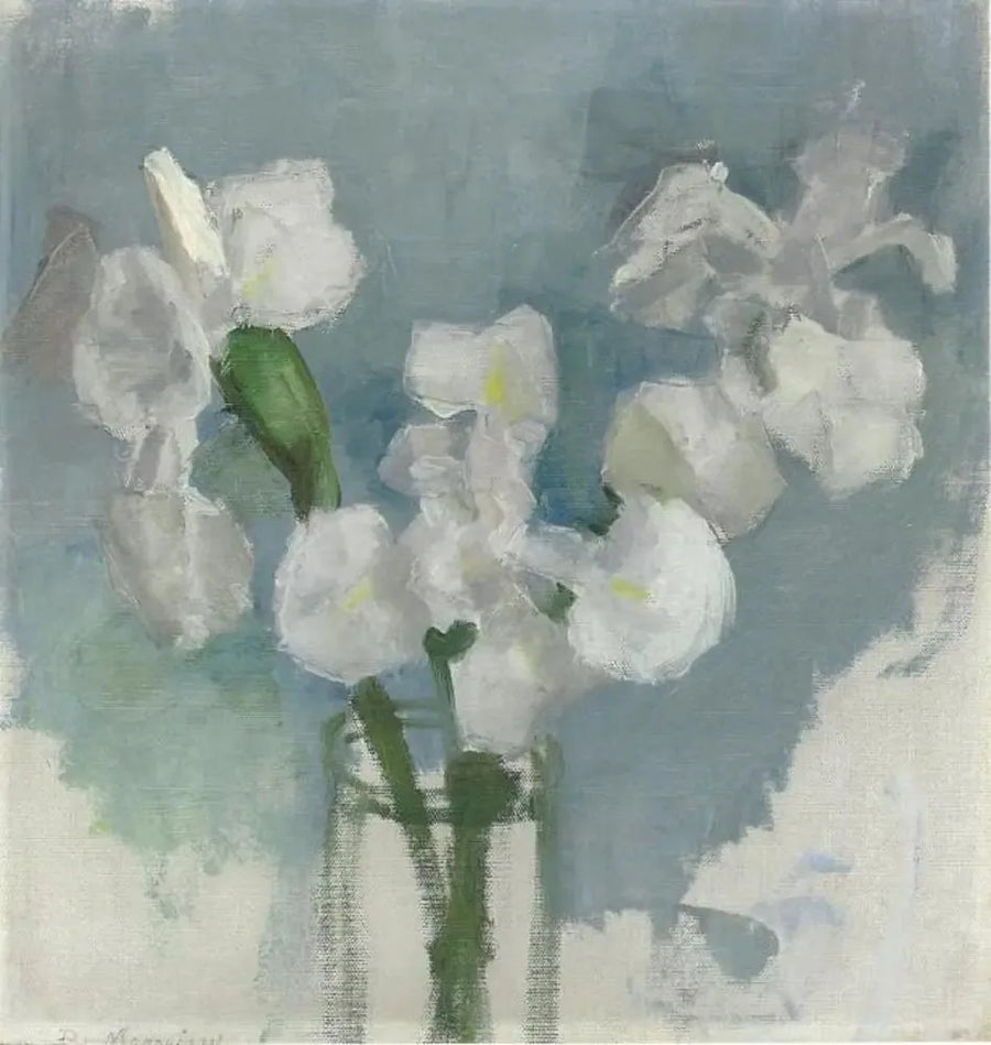 Iris blancos sobre fondo azul claro I - Piet Mondrian