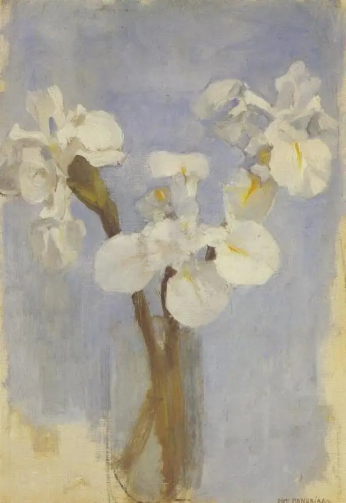 Iris blancos sobre fondo azul claro II - Piet Mondrian