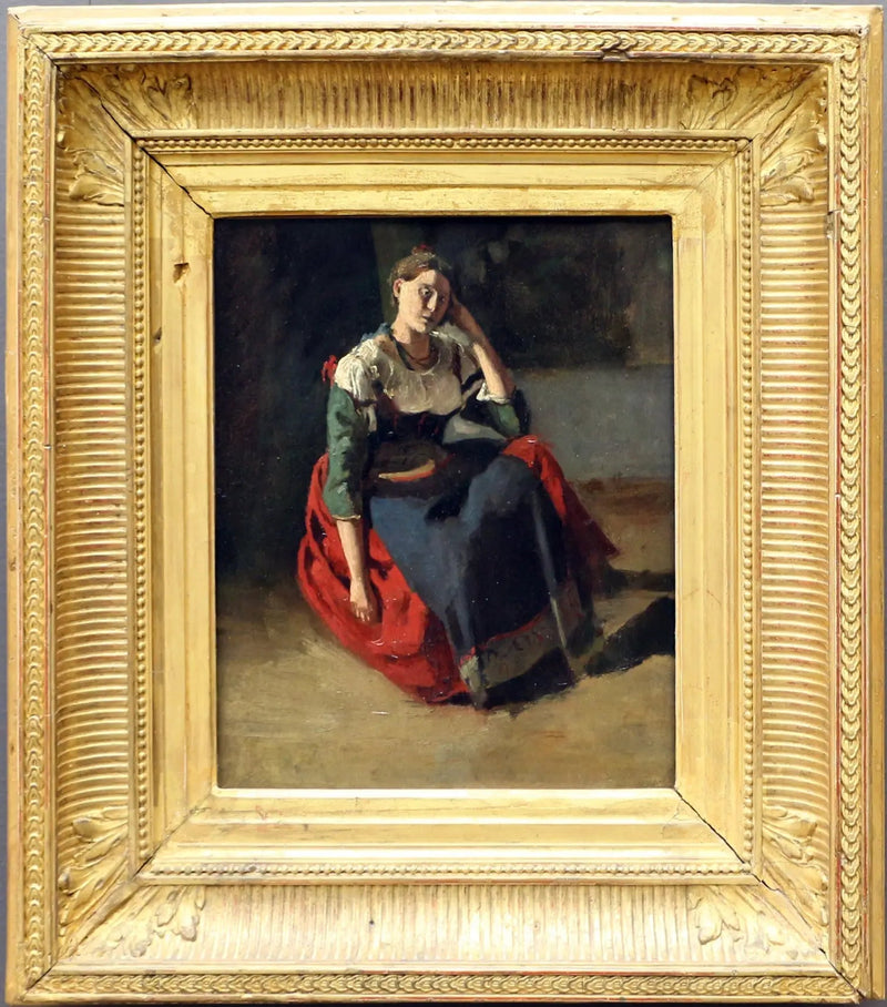 Italiana sentada, apoyada en su rodilla - Jean-Baptiste Camille Corot