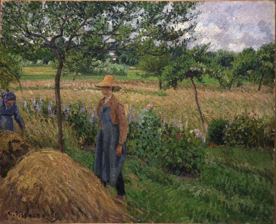 Jardinero frente a un montón de heno, tiempo gris, Éragny - Camille Pissarro
