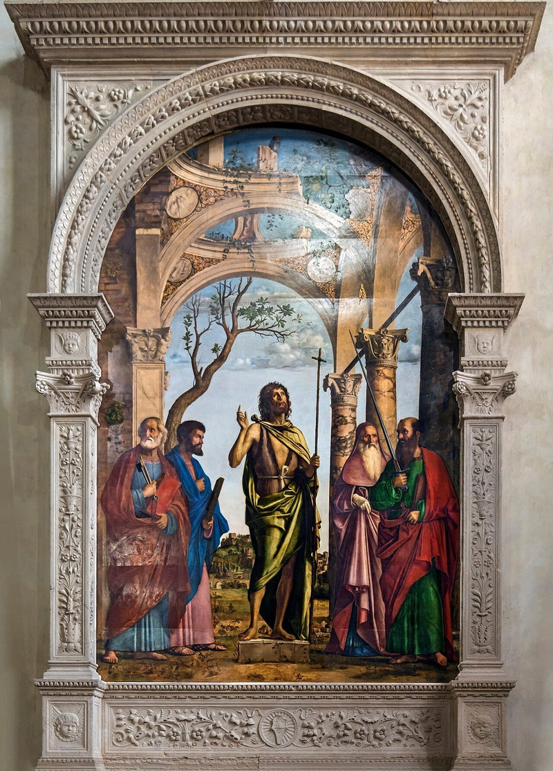 Juan Bautista entre los santos Pedro, Marcos, Jerónimo y Pablo - Cima da Conegliano