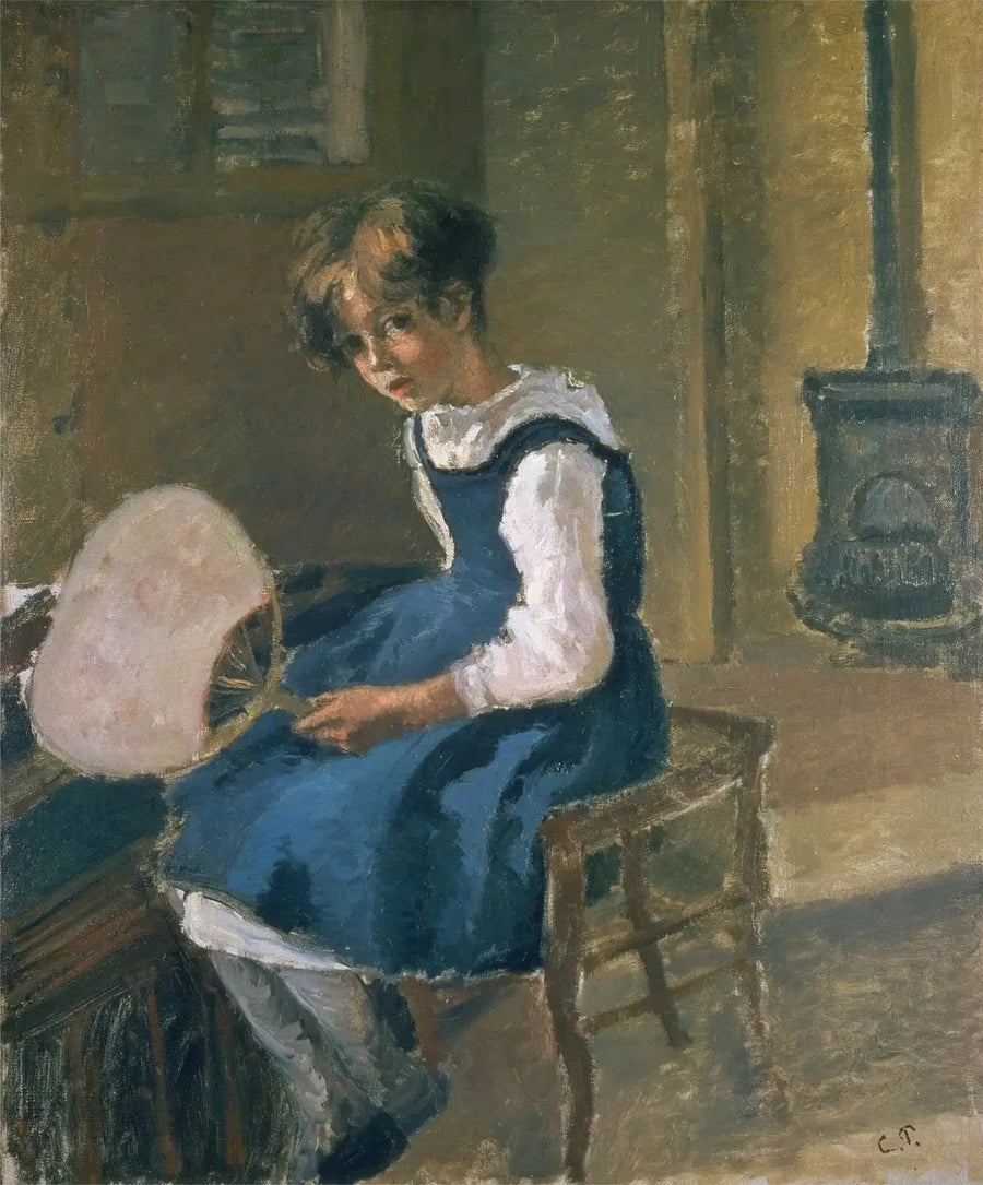 Jeanne Pissarro conocida como Minette sosteniendo un abanico - Camille Pissarro