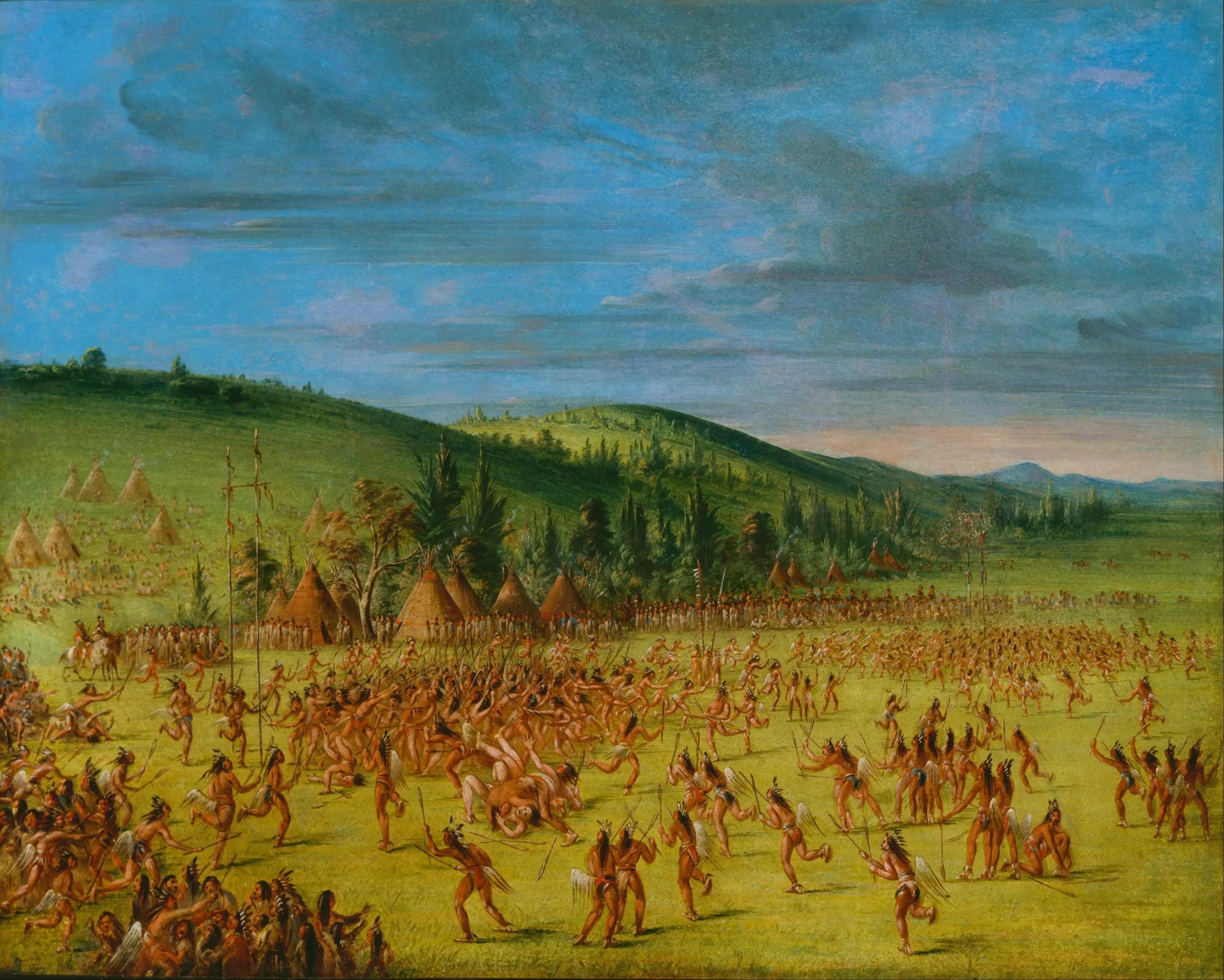 Jeu de balle des Choctaws : Ball Up - George Catlin image 1 copie peinte à la main à l’huile