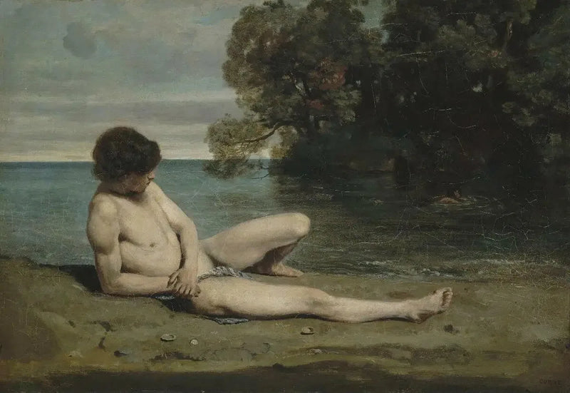 Joven bañista acostado en la playa - Jean-Baptiste Camille Corot