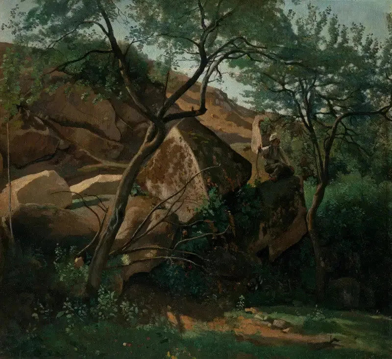 Joven pastor entre las rocas (Bosque de Fontainebleau) - Jean-Baptiste Camille Corot