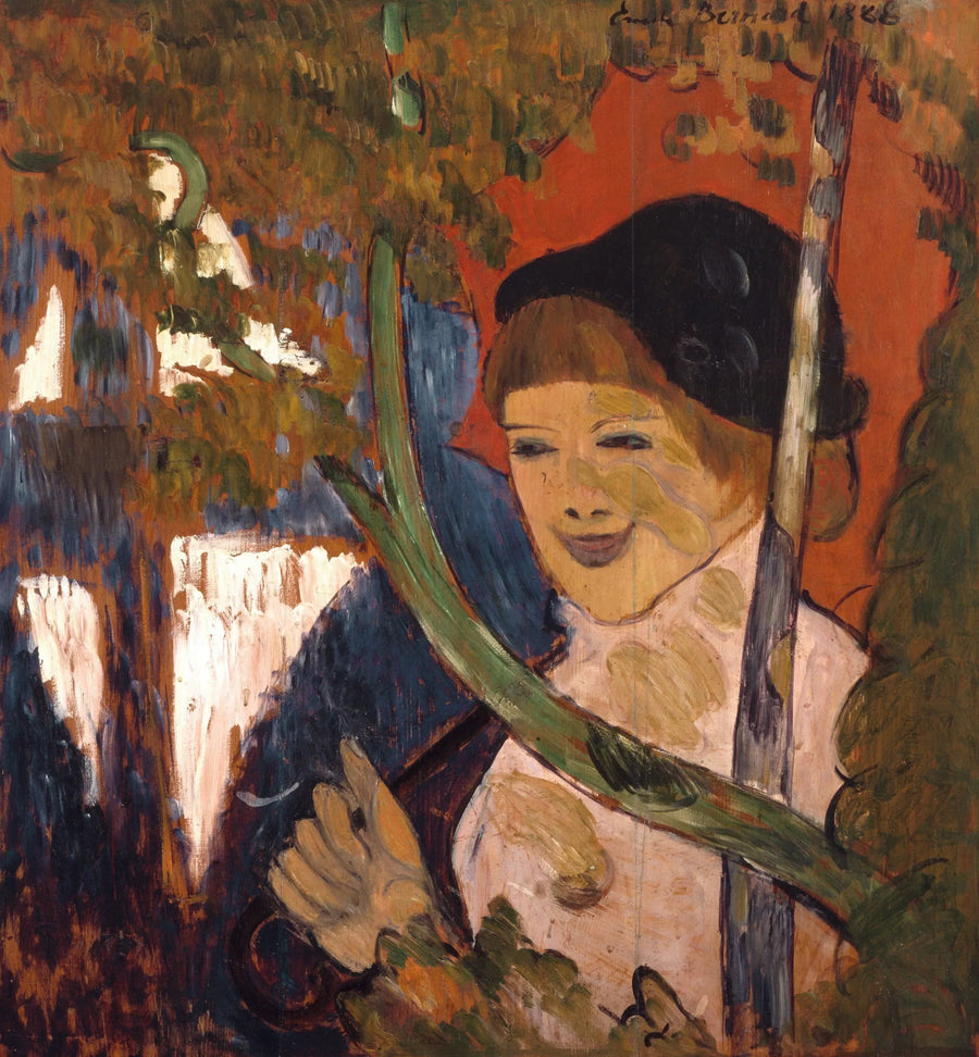Joven bretona con un paraguas rojo - Émile Bernard