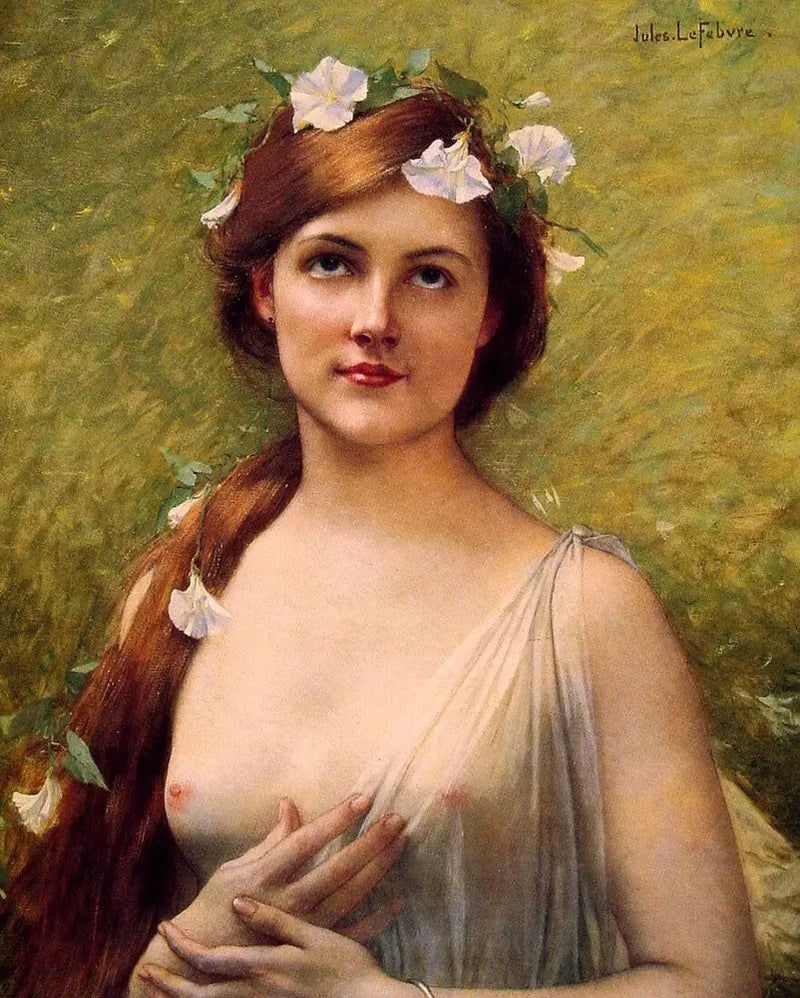 Joven dama con flores en su cabello - Jules Lefebvre