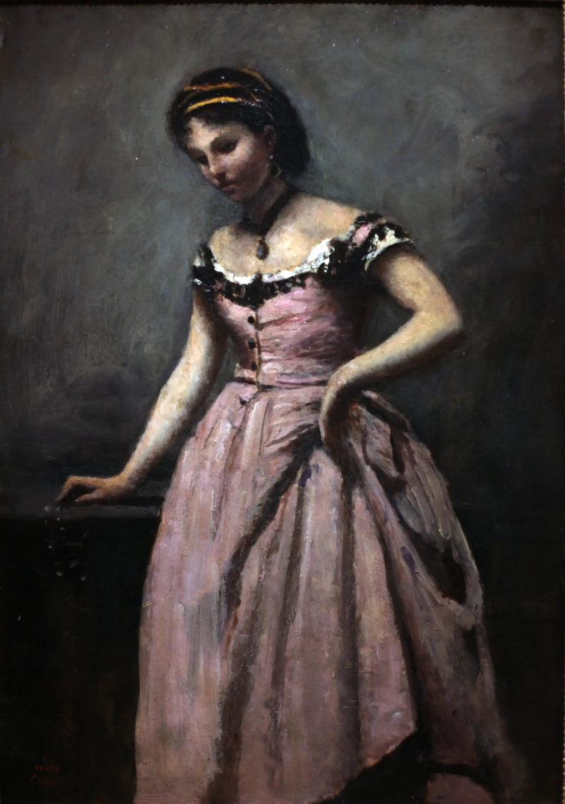 Joven mujer con vestido rosa - Jean-Baptiste Camille Corot