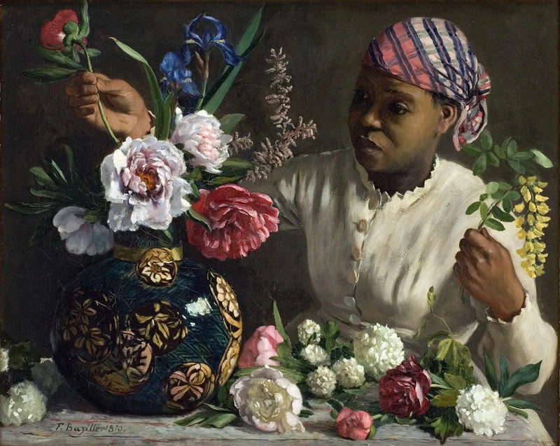 Joven mujer con peonías - Frédéric Bazille