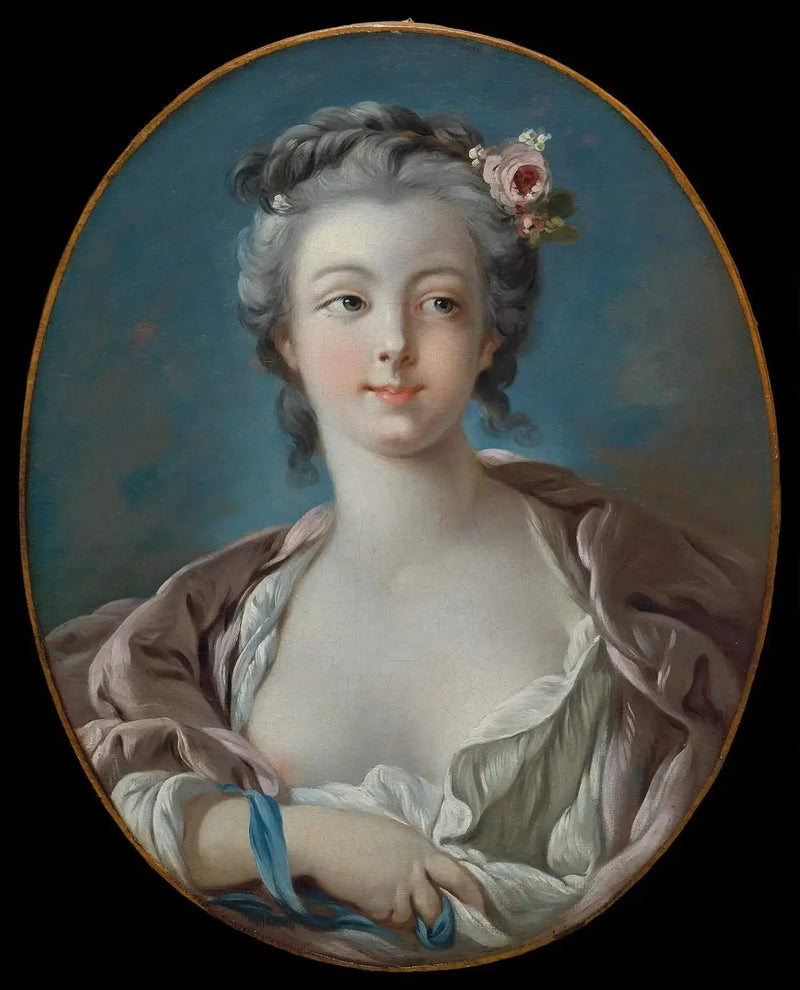 Joven mujer con flores en el cabello, erróneamente llamada Retrato de Madame Boucher - François Boucher