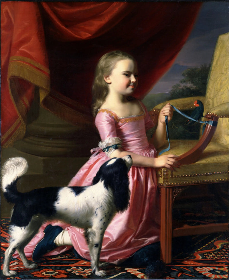Joven mujer con un pájaro y un perro - John Singleton Copley