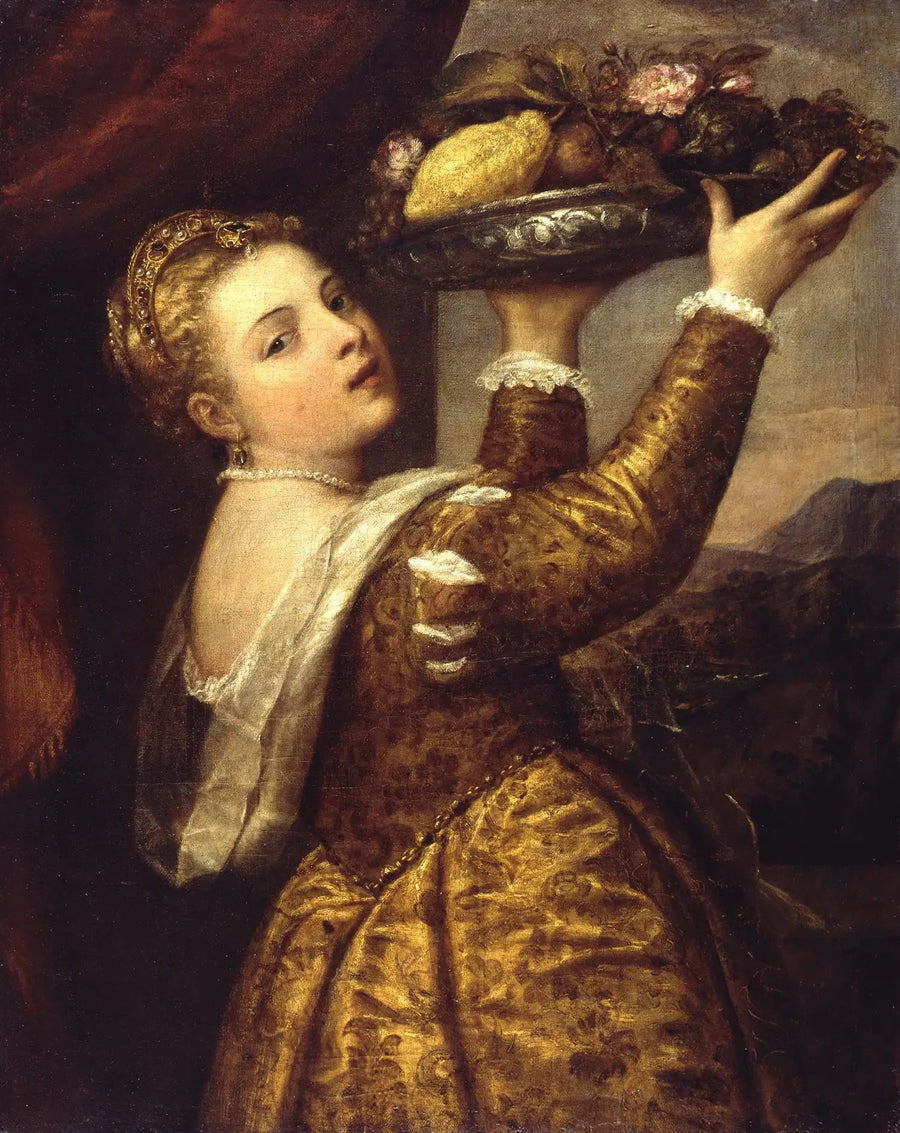 Joven mujer con una bandeja de frutas - Titian