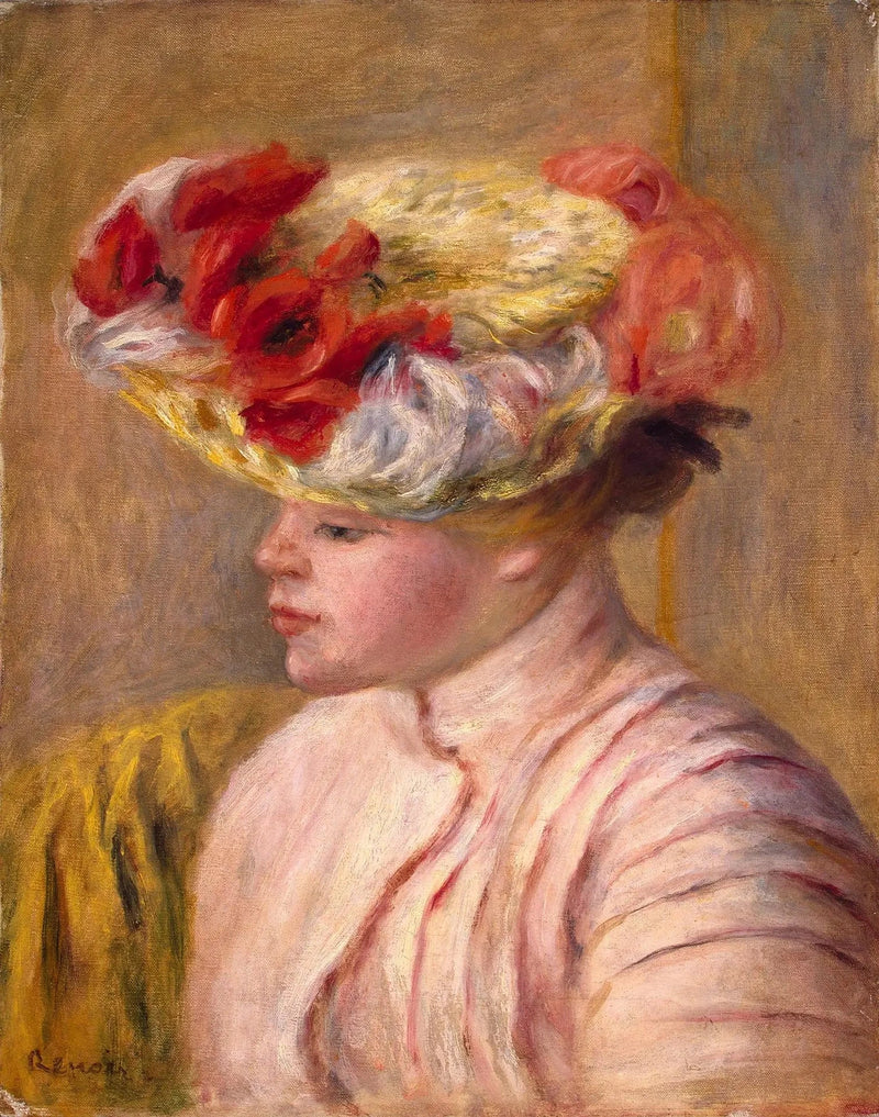 Joven mujer con sombrero de flores - Pierre-Auguste Renoir