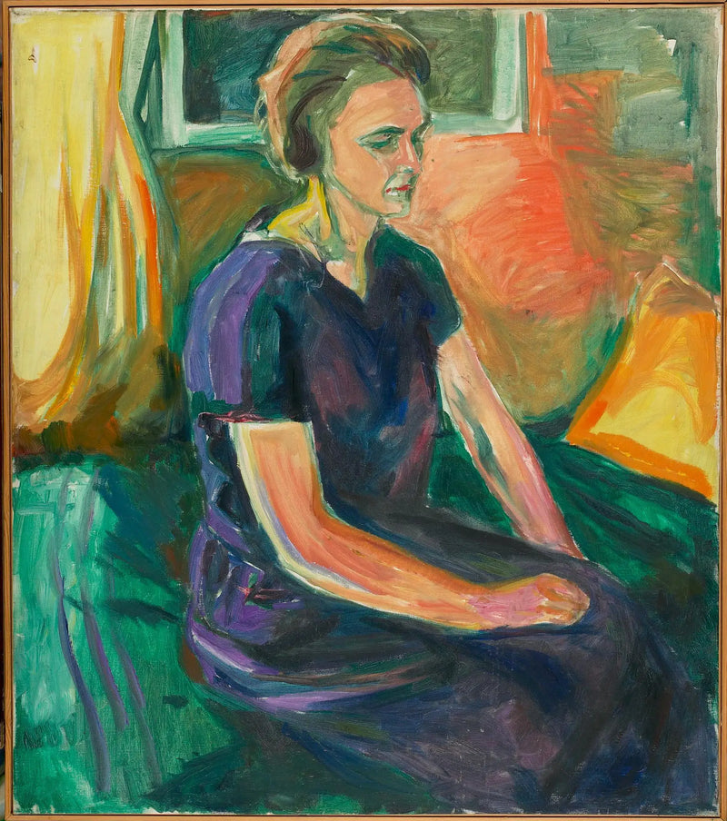 Joven mujer en un vestido azul, sentada - Edvard Munch