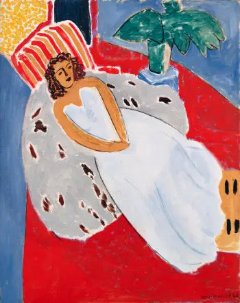 Joven mujer en blanco, fondo rojo - Henri Matisse