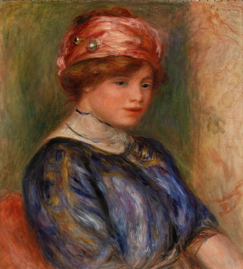 Joven mujer en azul, busto (Joven mujer en corsé azul, busto) - Pierre-Auguste Renoir