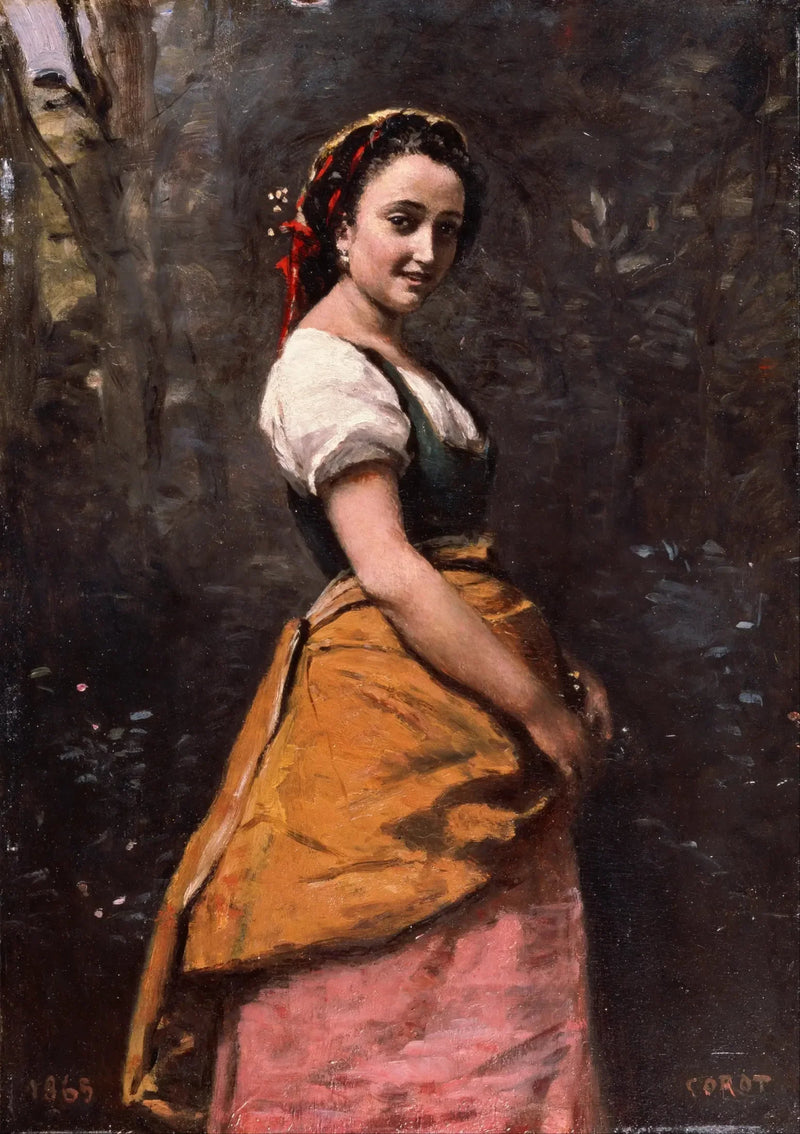 Joven mujer en el bosque - Jean-Baptiste Camille Corot