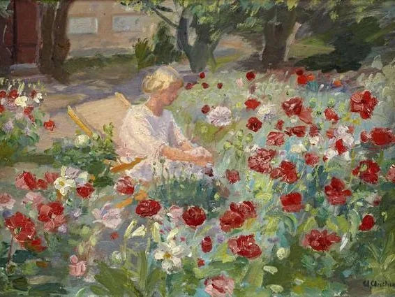 Mujer joven entre las amapolas - Anna Ancher
