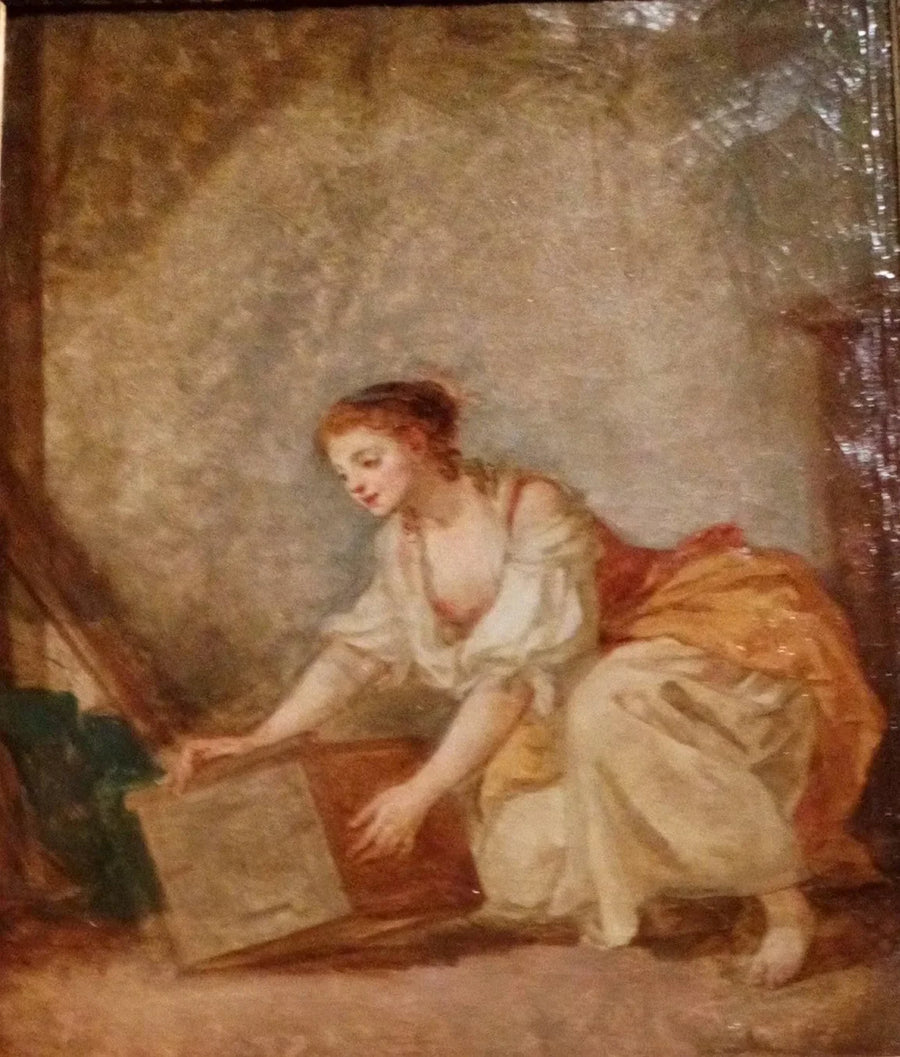 Joven mujer levantando una caja - Jean-Baptiste Greuze