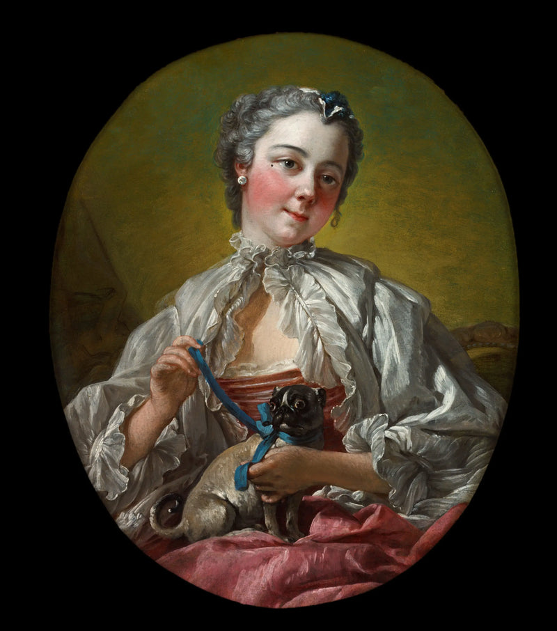 Joven mujer sosteniendo un pug - François Boucher