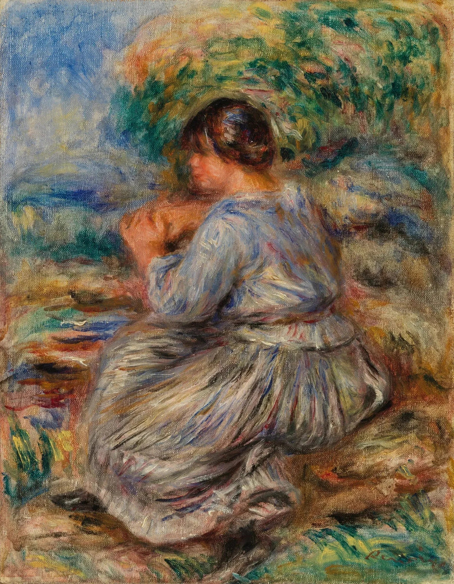 Chica sentada en un paisaje (Joven chica sentada en un jardín) - Pierre-Auguste Renoir