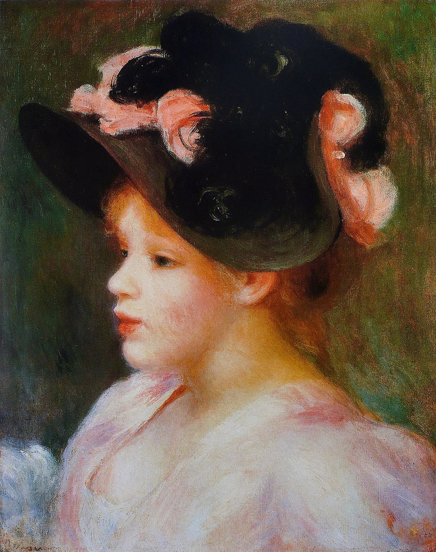 Joven chica con sombrero rosa y negro - Pierre-Auguste Renoir